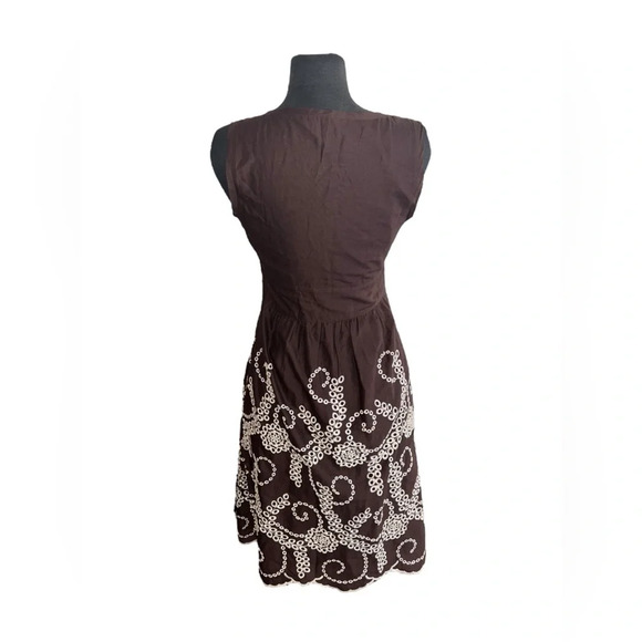 Tocca Brown Embroidered Midi Dress Tie Front | 4 - Picture 4 of 5